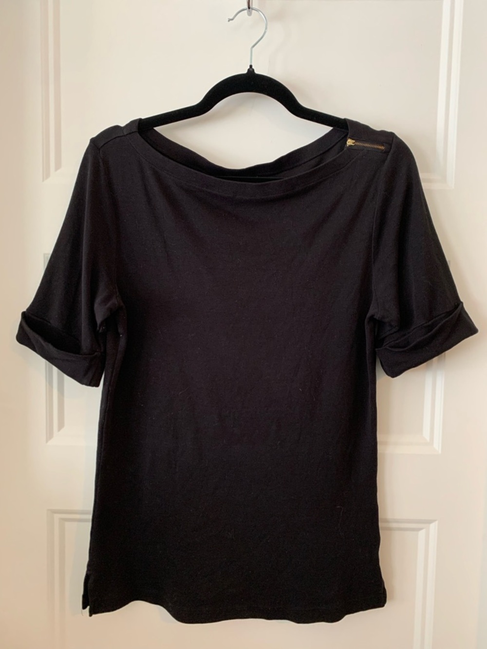 Seg'ments 100 % cotton Women's Black Boatneck Short Sleeve Top